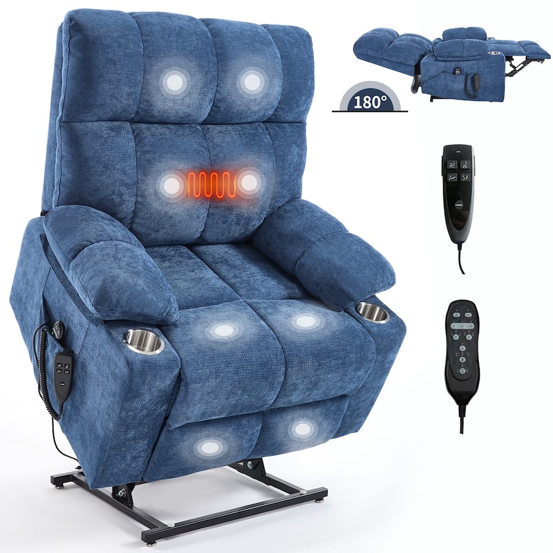 Oversized Chenille Power Lift Recliner with Dual Cup Holders