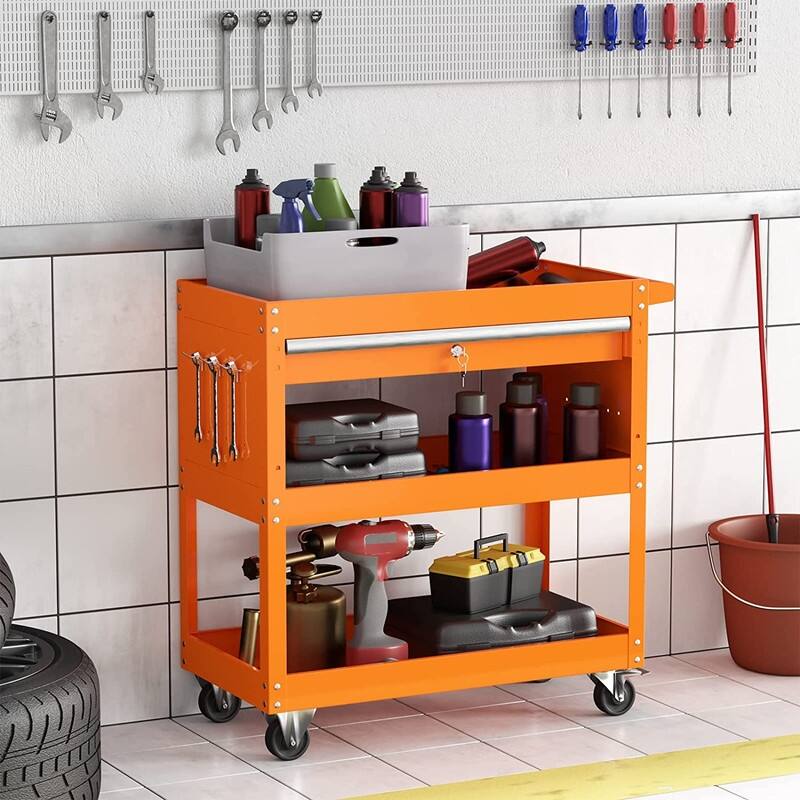 Tool Cart on Wheels 3 Tier Rolling Tool Box Utility Storage Cabinet