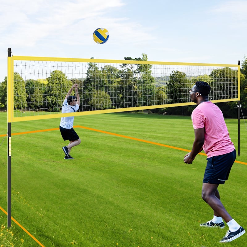 Gymax Portable Outdoor Volleyball Net Set Height Adjustable Poles