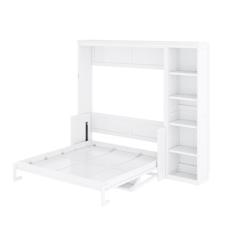 Murphy Bed with Bookshelf, Foldable Platform Bed with Desk, Storage Bed