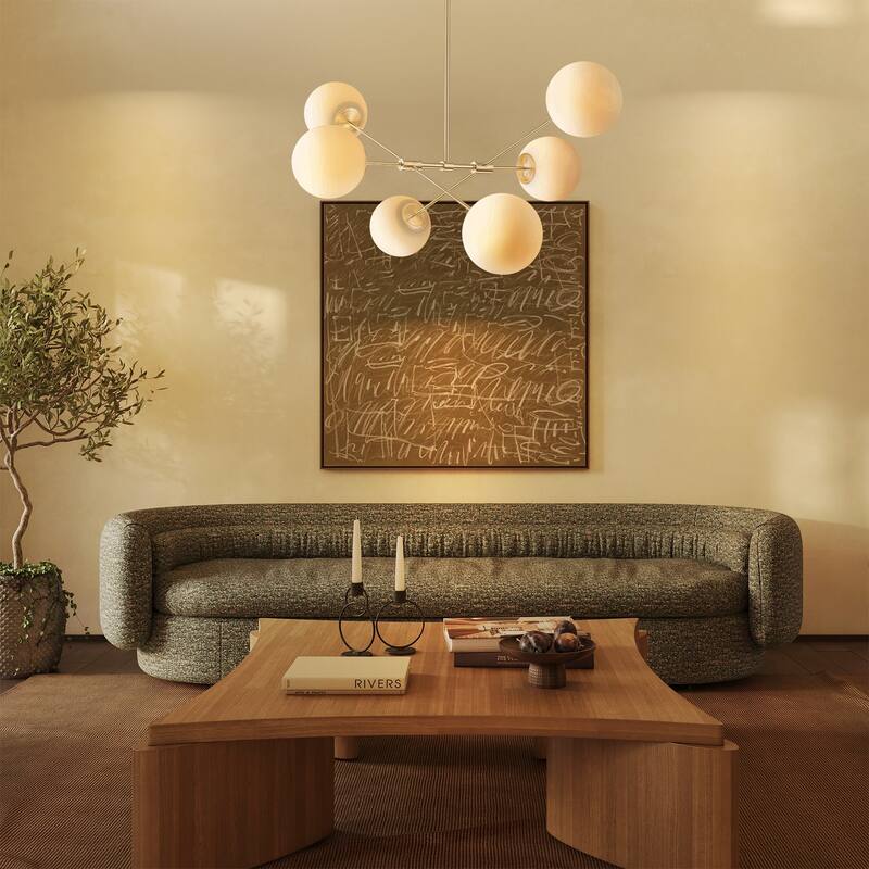 6-Light Mid-Century Modern Brass and Glass Globe Sputnik Chandelier for Living Room - 6 Light