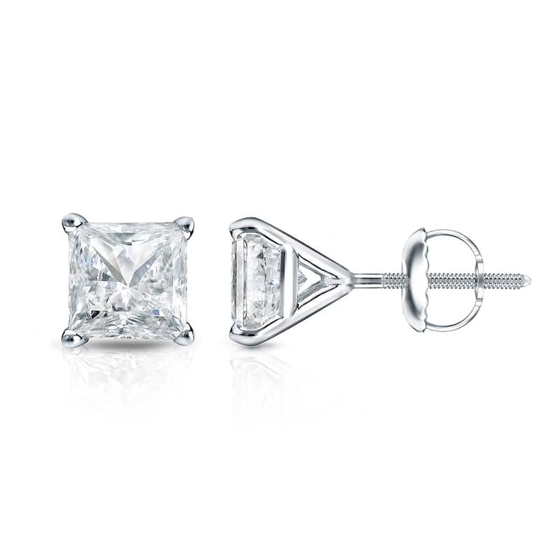 Auriya 14k Gold 1/4cttw Princess-cut Diamond Stud Earrings Martini-set (I-J, SI2-SI3) - White