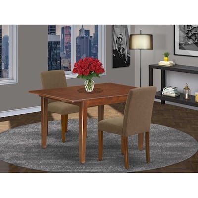 Rectangle Dinette Set - 3Pc Table & 2 Chairs - 42" Table with Butterfly Leaf - Linen Fabric & Mahogany Legs