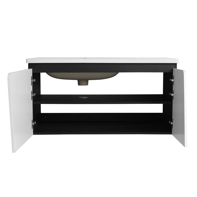 Floating Wall-Mounted Bathroom Vanity w/Ceramics Sink&Soft-Close Door