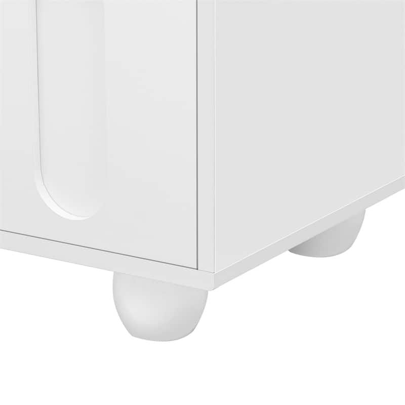 Modern Wood TV Stand with Glass Door, 2 Drawers and Wood Legs
