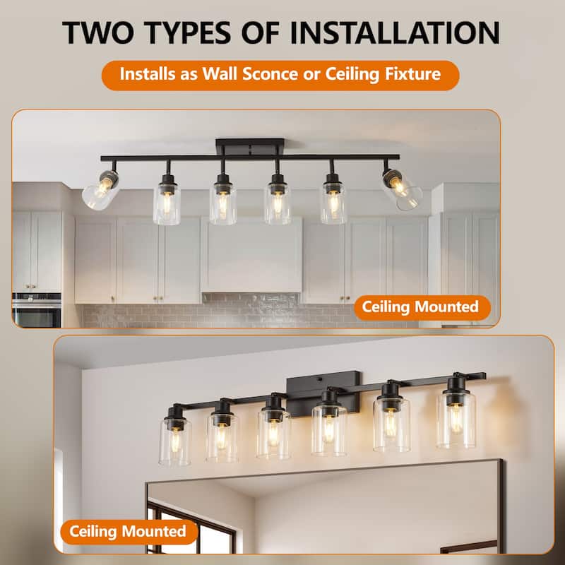 6-Light Track Lighting Kit Black Track Lighting Fixtures Bathroom Wall Sconces Ceiling Mount Kitchen Tracking Lights