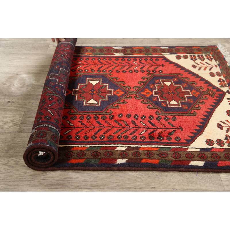 Geometric Persian Hamedan Area Rug Wool Hand-knotted Office Carpet - 3'4" x 4'9"