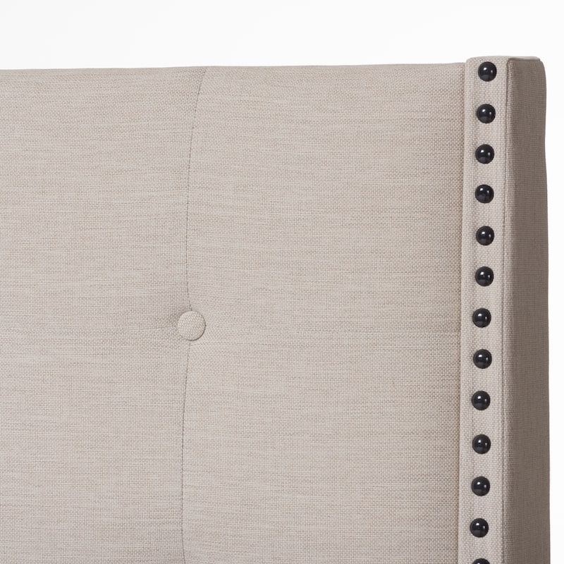 Light Beige Upholstered Bed - Tall Button-Tufted Headboard - Fabric Bed Frame - 63"W x 78"W