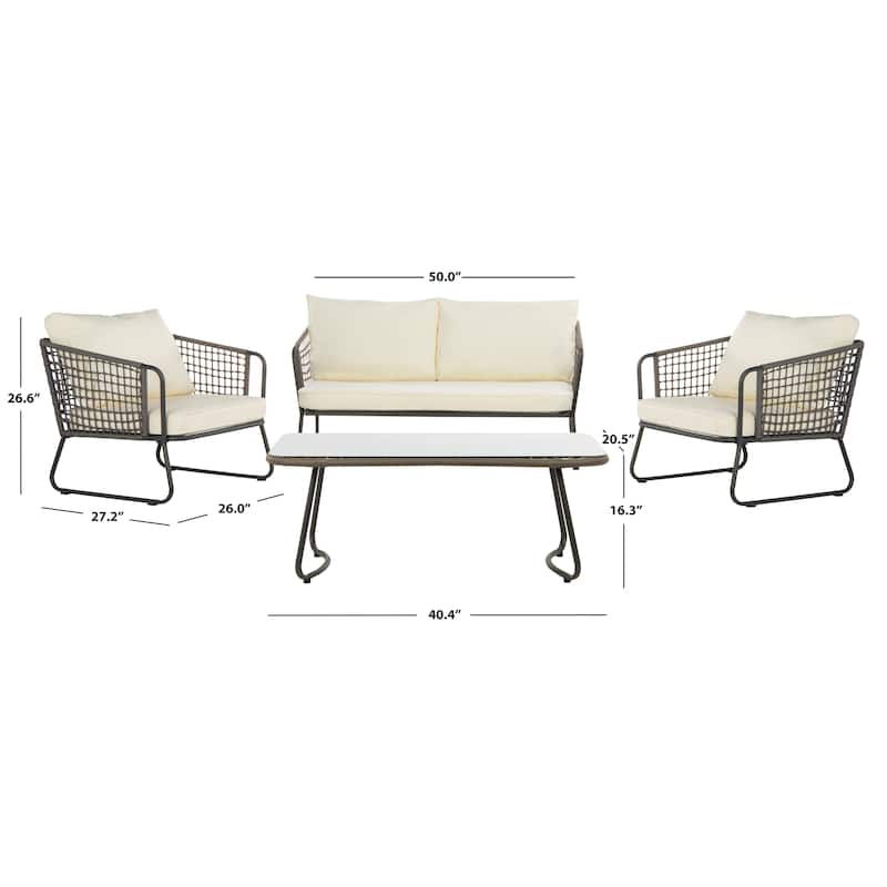SAFAVIEH Outdoor Yuridia 4 Piece Living Set - Brown / White - 50W x 27D x 28H