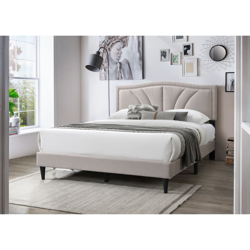 Queen Size Upholstered Platform Bed with Diamond Stitch Headboard and Modern Platform Design