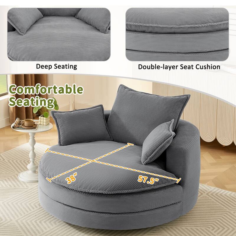 360° Swivel Accent Chair Round Barrel Chair, Living Room Oversized Single Sofa Chair Chaise Lounge Reading Sofa Armchair