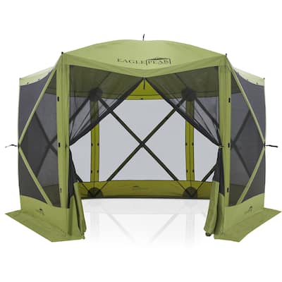 EAGLE PEAK 12x12 ft Portable Quick Pop Up 6 Sided Instant Gazebo Hex Screenhouse Canopy, Hexagonal Outdoor Camping Tent, Green