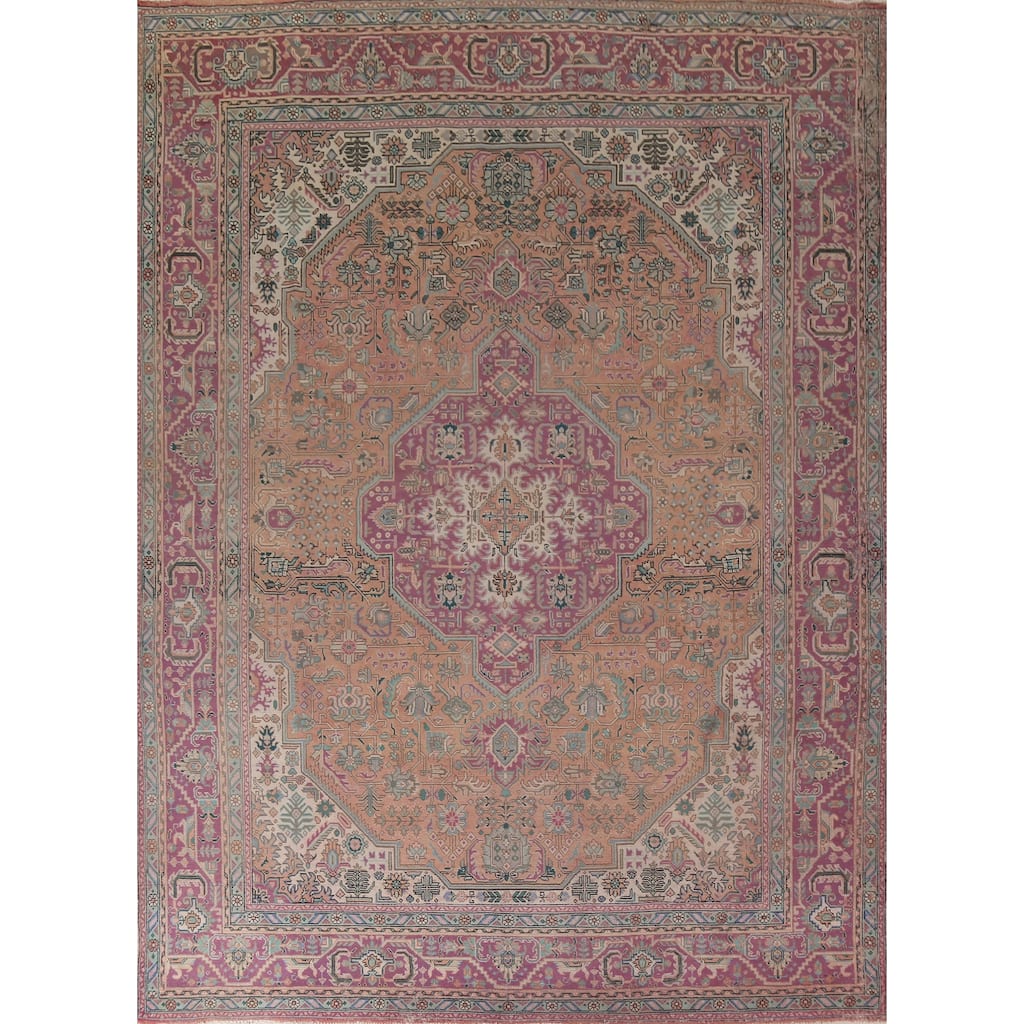 Geometric Tabriz Persian Vintage Area Rug Handmade Wool Carpet - 9'7"x 12'5"