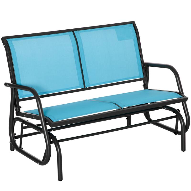 Outsunny 2-Person Glider Rocking Chair with Smooth Armrest, Breathable Mesh Fabric for Backyard Garden