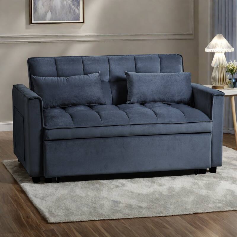 52.75" Velvet Convertible Sleeper Sofa with 3-Position Backrest and Pull-Out Bed - Black