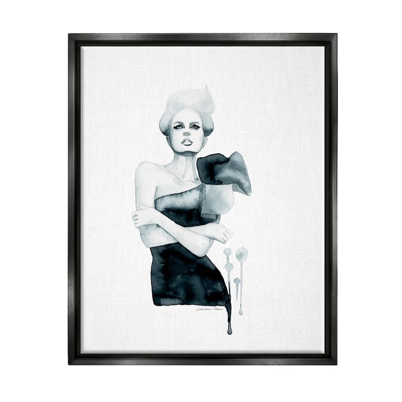 Stupell Girl in Black Gown Framed Floater Canvas Wall Art Design by Simone Elum - 25 x 31 - Black