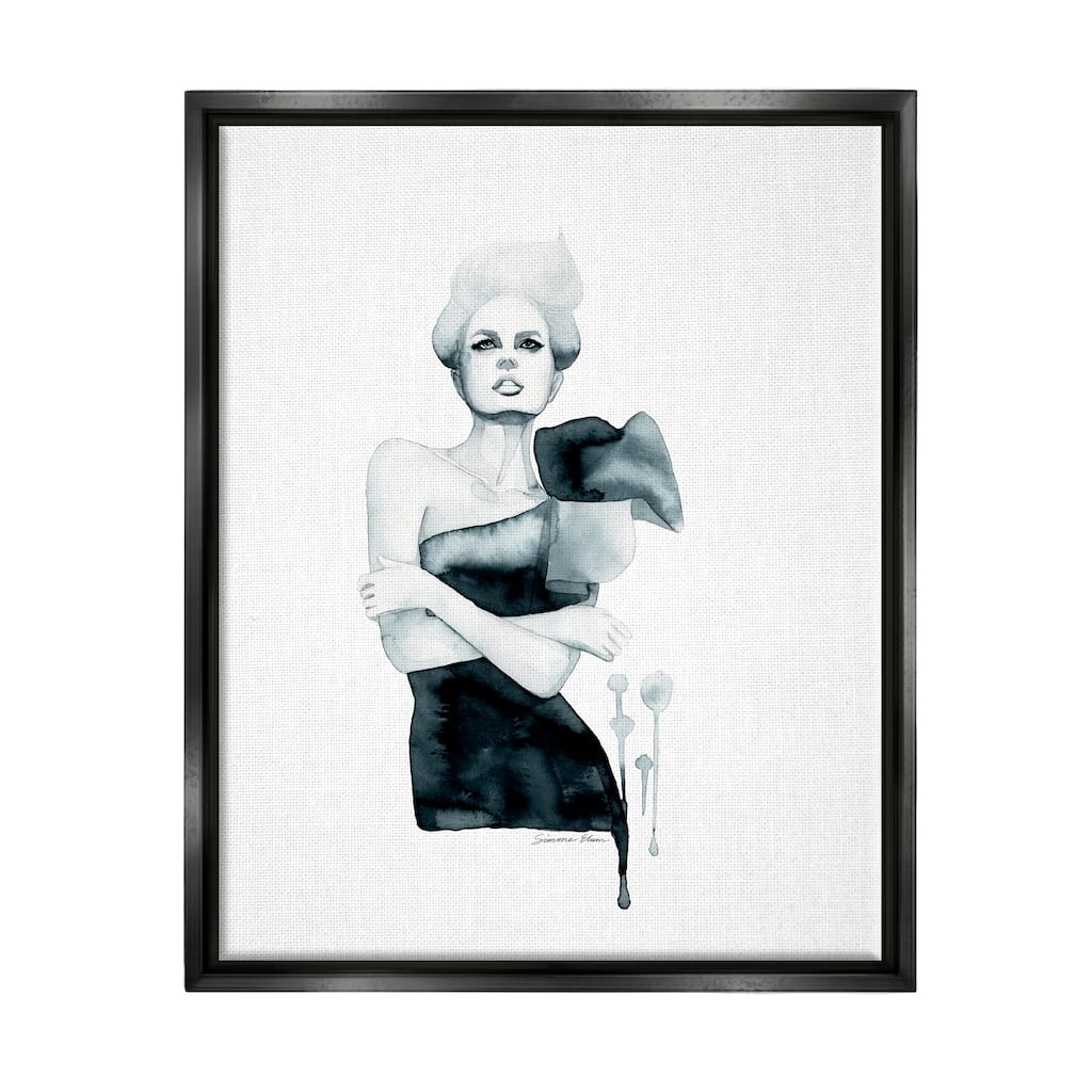 Stupell Girl in Black Gown Framed Floater Canvas Wall Art Design by Simone Elum