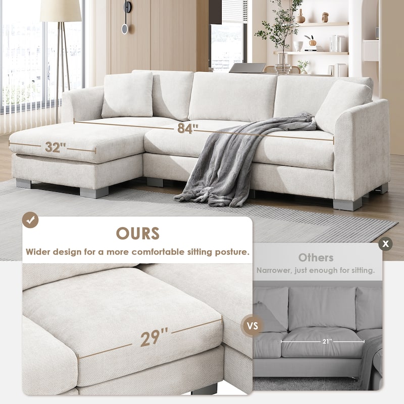 4-seat Chenille Indoor Sectional Sofa with Oversized Chaise