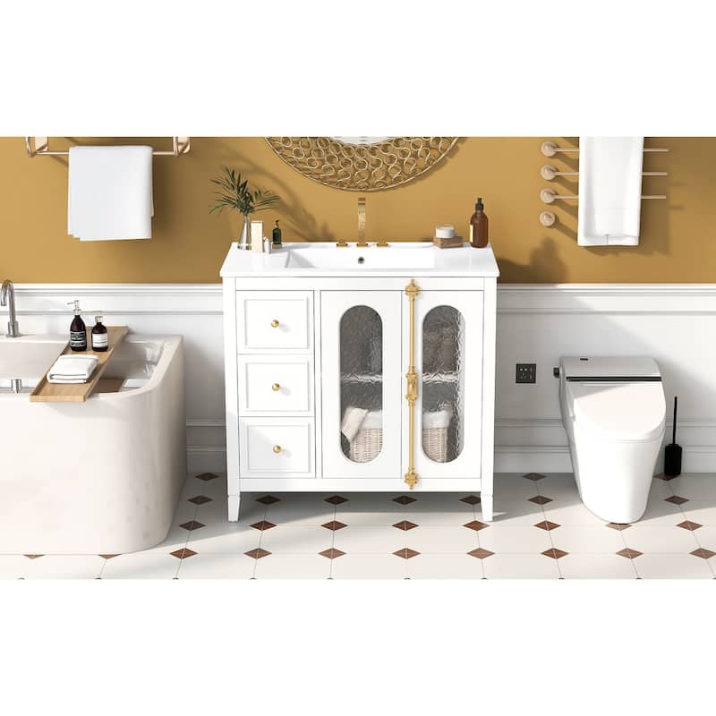 Roomfitters 36 Inch Bathroom Vanity with Sink, Solid Wood Frame Storage Cabinet with 2 Doors and 3 Drawers