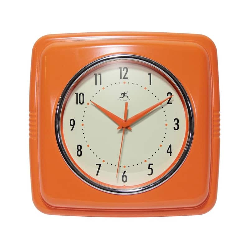Infinity Instruments Retro 9.25-inch Square Wall Clock - 9.25 x 1.875 x 9.5 - Orange