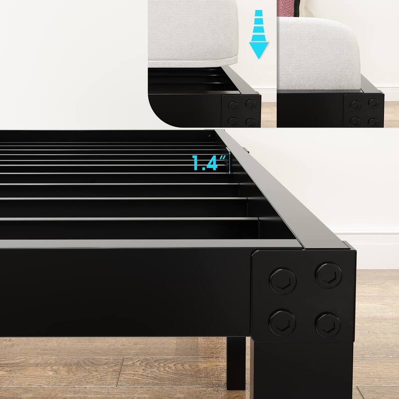 3600lbs Heavy Duty Reinforced Platform, 18 Inch Tall Mattress Foundation, Steel Slats Support Bed Frame with Underbed Storage