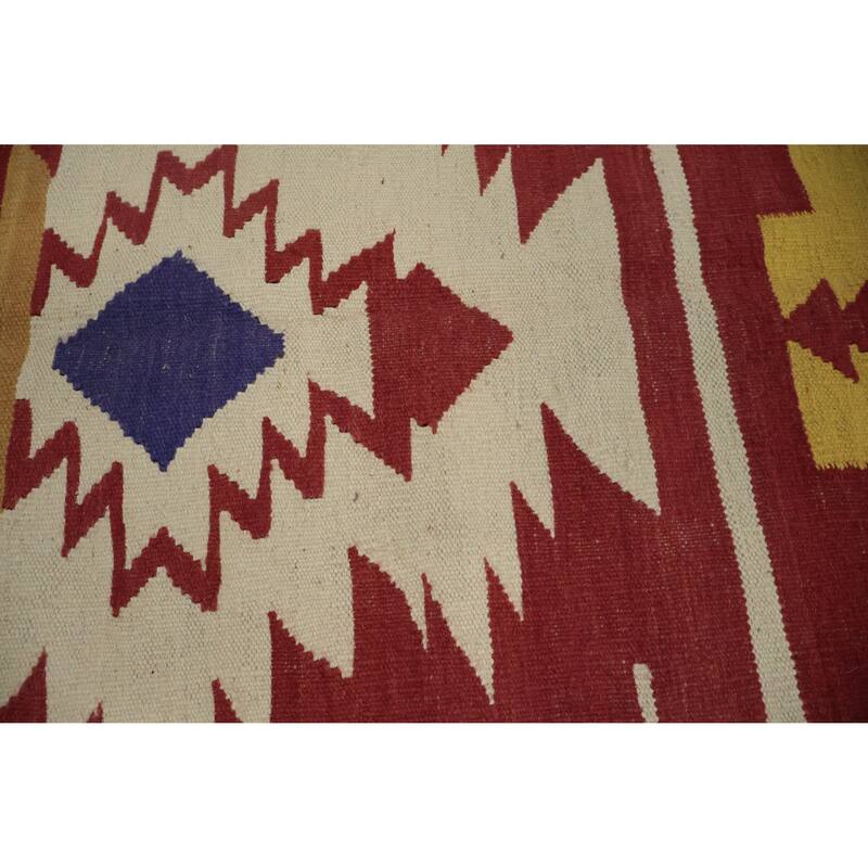Hand Woven Oriental 100% Wool Carpet Southwestern Tribal Oranges & Rust Kilim Area Rug - 9' 7'' X 8' 2''