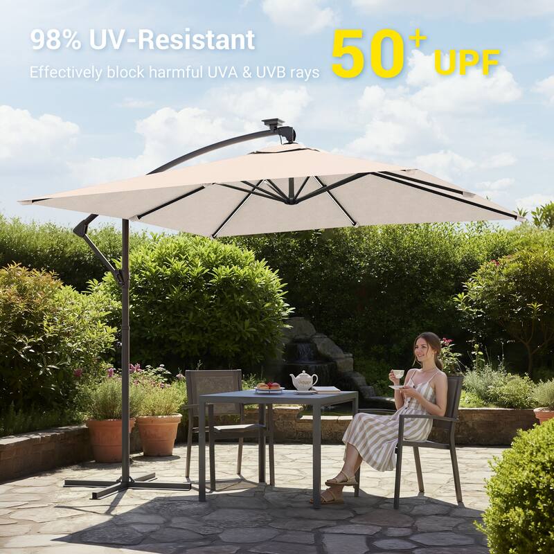 Sonkuki Outdoor 8.2x8.2FT LED lighted Patio Offset umbrella for Garden