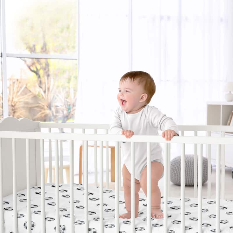 Sweet Jojo Designs Black and White Soccer Ball Boy Fitted Crib Sheet for Sports Theme Watercolor Vintage Sport Themed Collection