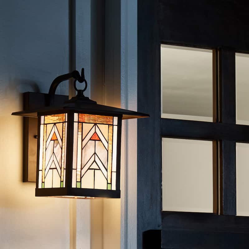 River of Goods Terracotta Stained Glass and Oil Rubbed Bronze 1-Light Outdoor Lantern Wall Sconce - 10.75" x 9" x 11.75"
