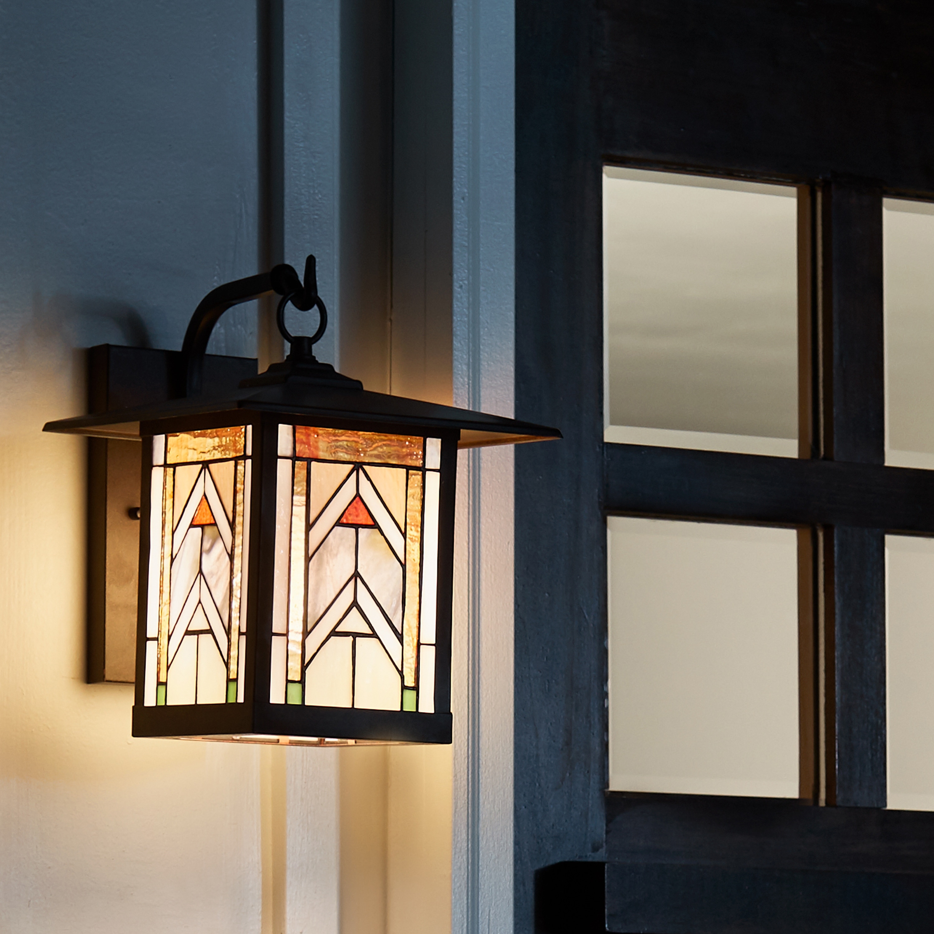 River of Goods Terracotta Stained Glass and Oil Rubbed Bronze 1-Light Outdoor Lantern Wall Sconce - 10.75" x 9" x 11.75"