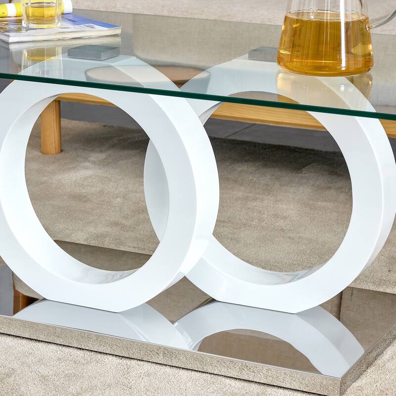 Rectangular Coffee Table withTempered Glass Tabletop
