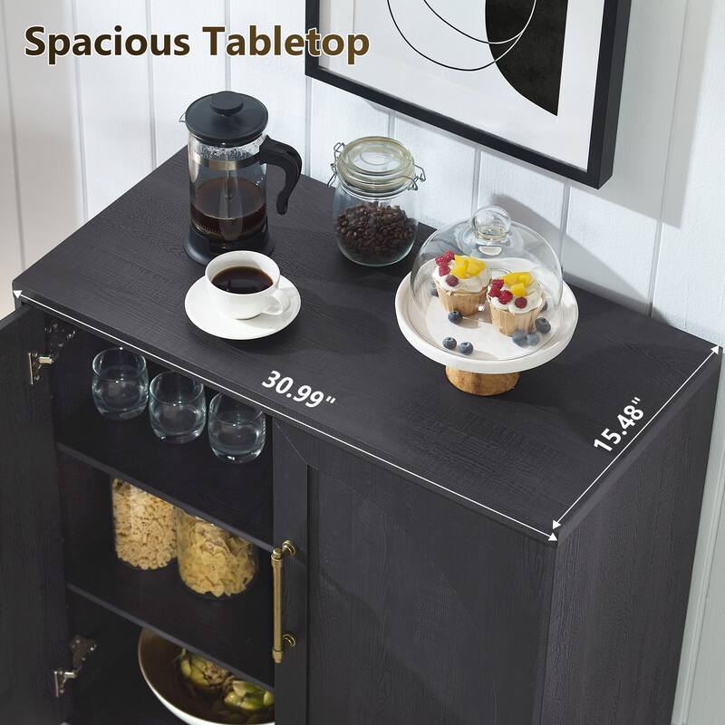 31" Modern Arched Recess Sideboard, Wood Kitchen Buffet, File Cabinet