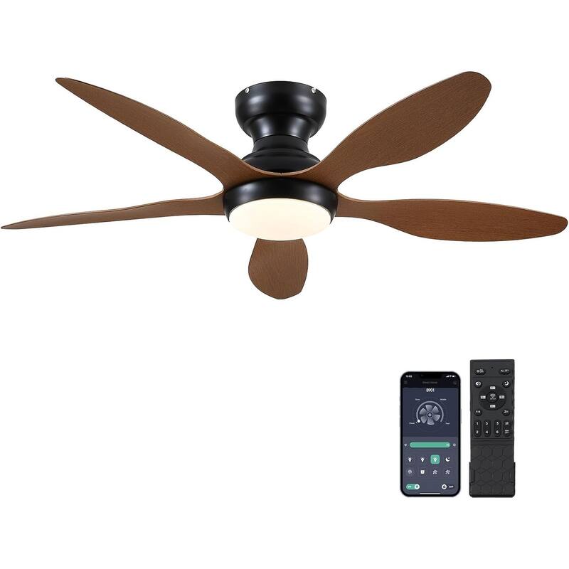 46" Flush Mount Ceiling Fan,Low Profile Ceiling Fan with Light - 46 Inches - Black with Brown