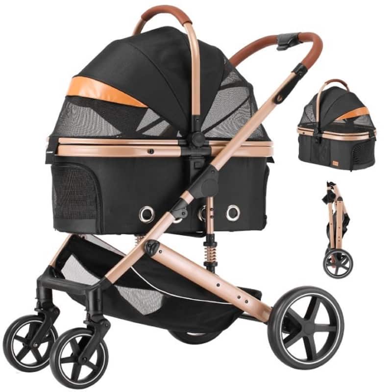 EchoSmile Black Lightweight Folding Pet Stroller with Detachable Carrier - Black