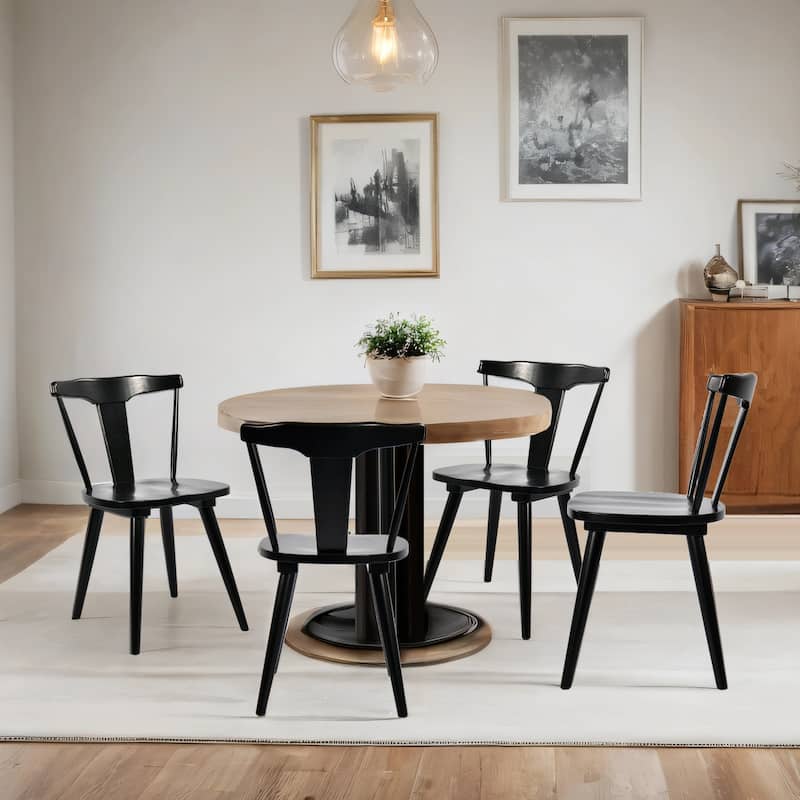 Oak Wood Dining Chairs With Barrel Splat Back Set of 2 - Set of 4 - Black