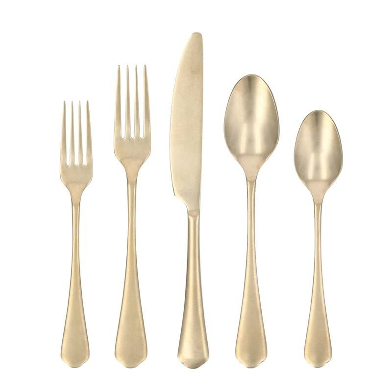 Ellsie 18/10 Stainless Steel, 20PC Flatware Set (Service for 4), Silver - 20 Piece Set - Antiqued Champagne - Service for 4