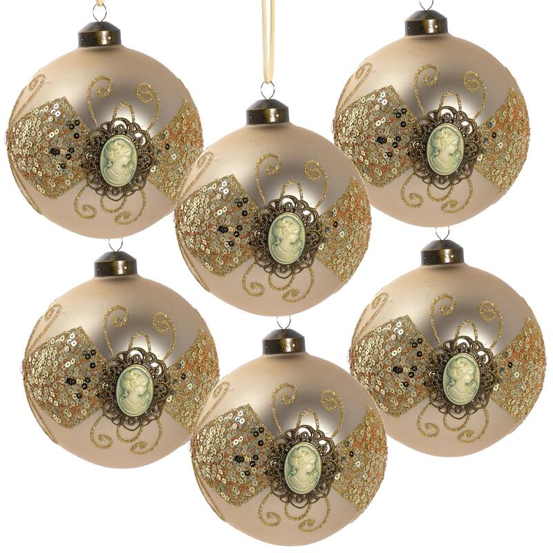 D3.9" Christmas Ball Ornaments, Glass Decorative Hanging Ball Christmas Tree Ornaments for Holiday Decorations, Set of 6