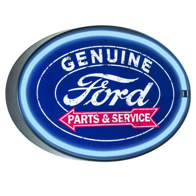 American Art Decor Vintage Ford Oval Shaped LED Light Up Sign Wall Decor for Man Cave Bar Garage - Blue - Medium