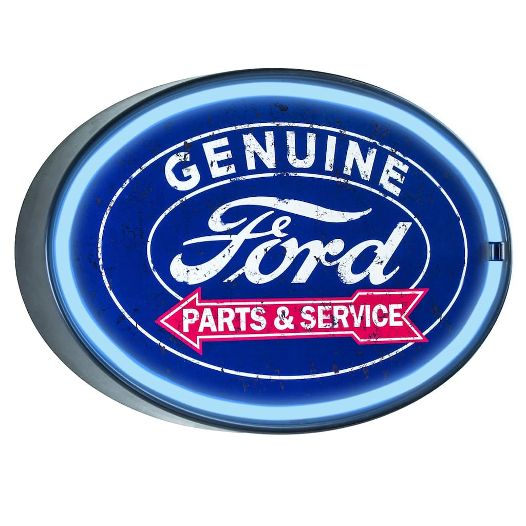 American Art Decor Vintage Ford Oval Shaped LED Light Up Sign Wall Decor for Man Cave Bar Garage - Blue - Medium
