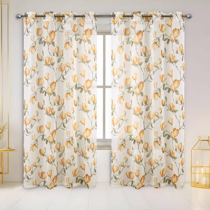 Ashlei Sheer Tulip Printed Grommet Window Panel Curtain, 54x84 Inches - 54x84 Inches - Orange