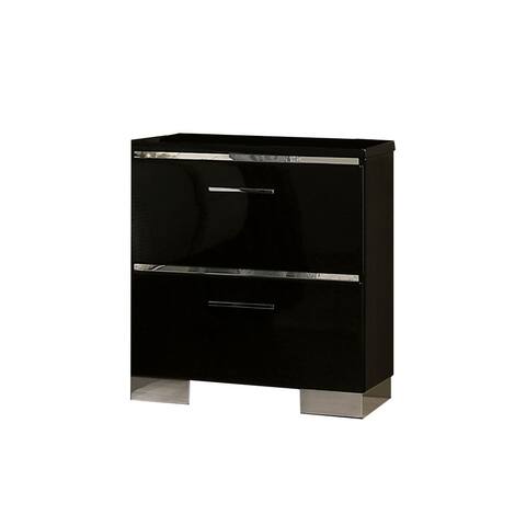 Metal and Wood Nightstand with 2 Drawers in Black Finish