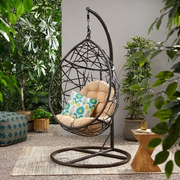 slide 2 of 18, Cayuse Wicker Tear Drop Hanging Chair by Christopher Knight Home Multi-Brown