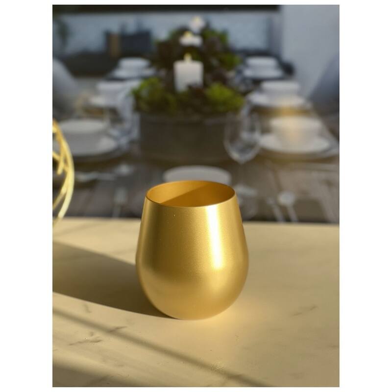 Metallic Gold Color Plastic Wine Glasses Set of 4