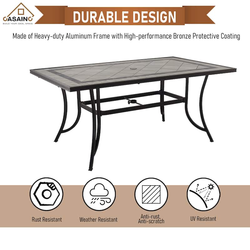 67 inch W*40 inch D Aluminum Ceramic Tile Top Rectangular Dining Table with Umbrella Hole - N/A
