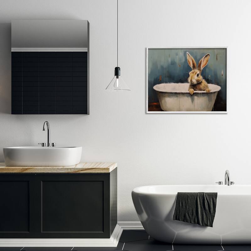 Stupell Baby Bunny in Tub Framed Giclee Art Design By Arlington Prints