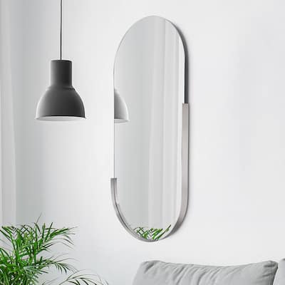 Allan Andrews Partial Stainless Steel Framed Capsule Wall Mirror - 18"W x 40"H