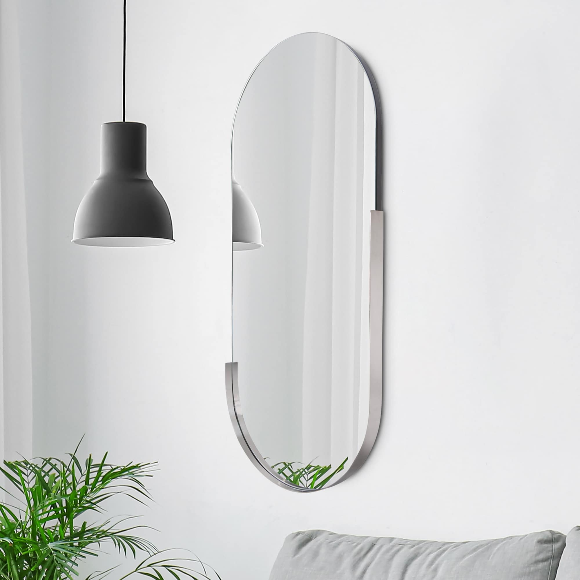 Allan Andrews Partial Stainless Steel Framed Capsule Wall Mirror - 18"W x 40"H