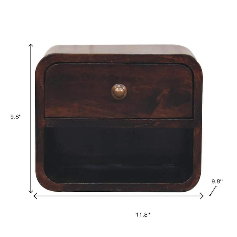 HomeRoots 12" Dark Brown Solid Wood Square One Drawer Floating Nightstand