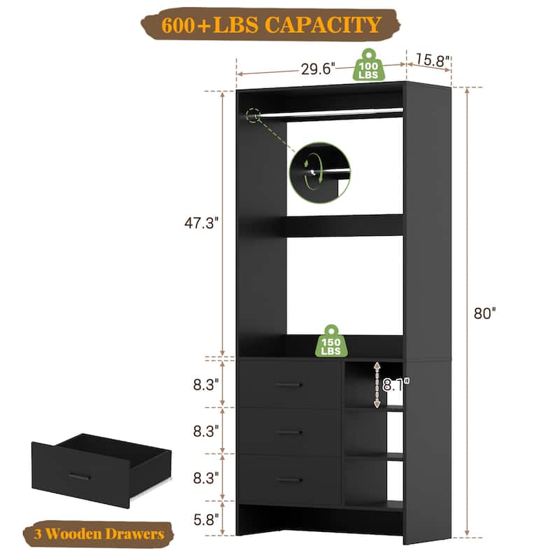 Cimly Set of 3 Freestanding Corner Closet System, Space-saving Closet Organizer for Walk-in/ Reach-in Closet