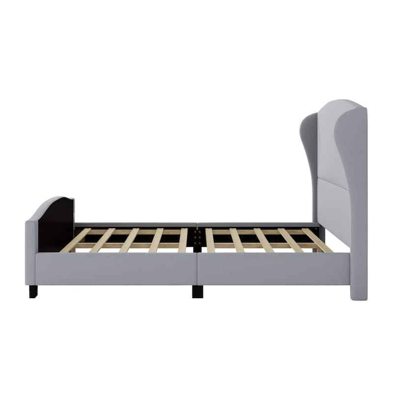 Full/Queen/King Upholstered Platform Bed Frame with 51" Wingback Headboard, Solid Wood Legs & Linen Fabric, No Box Spring Needed